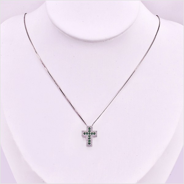 Collana Croce tempestata Verde "Faith"